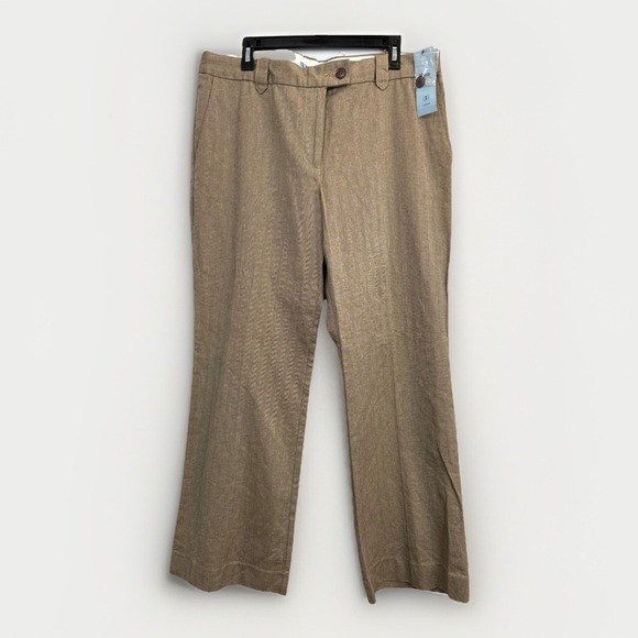 Izod Golf Womens Classic‎ Wide Leg Dress Pants Brown Herringbone Cotton Pockets - Picture 1 of 10